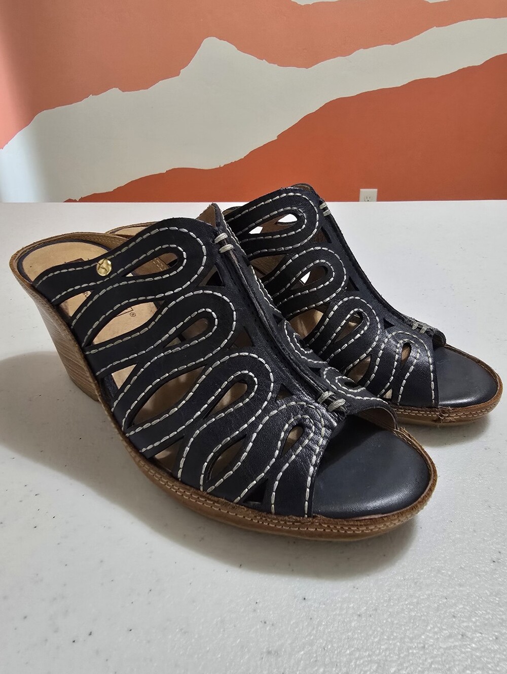 Pikolinos Capri Wedge Slip On Leather Sandals Women’s EU 37 US 6.5-7